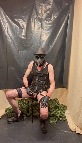 Goth Masturbation With Black Body Harness And Stockings