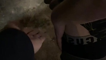 Helping him pee in the street