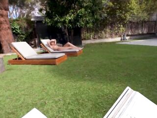 Excited British stepsis likes sunbathing undressed and sucking wang - Lily Phillips