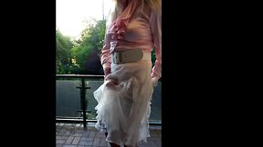 Plugged sissy in sheer silk & shiny satin