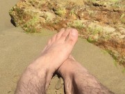 Sandy feet - Salted soles - Manlyfoot’s Big male feet in public southside nudist beach in australia