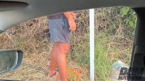 wanker perv jerks in the car, pees and cums on the street