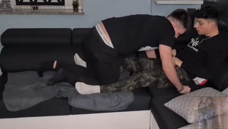 My gay boy rides my dick bareback and I cum on his ass