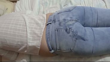 MILF stepsister pulls up jeans for stepson's anal pleasure