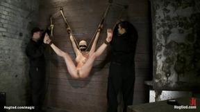 ”Taped mouth & eyes blond bound”