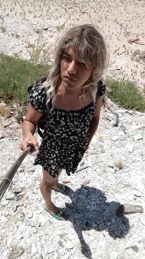 Cute trans in public wearing minidress and heels with very hot ass enjoying pleasure   Clip 1