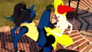 Pokemon Yuri Hentai - Braixen and lucario make scissors