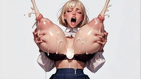 horny blonde AI 18  student roughly milks her plump massive tits