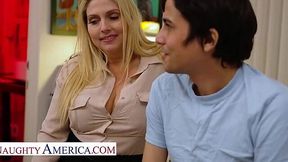Milf in stockings bangs son's friend in his dorm room
