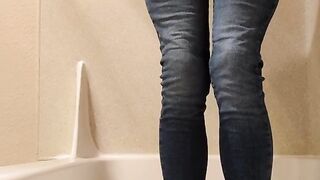 Desperate Utter Bladder Piss to Rewet My Bony Denim - Trans Female Wetts Herself in Pee