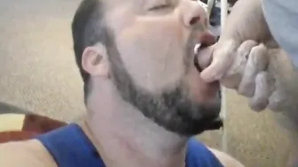 Amateur bear gets multiple facials in private bukkake compilation