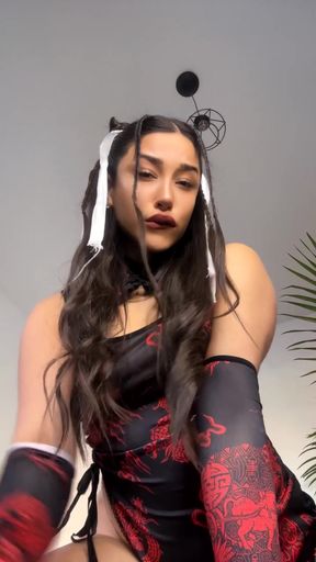 Giantess dominates in a femdom vore scene