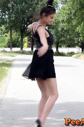 Sexy pee in high heels and a short dress