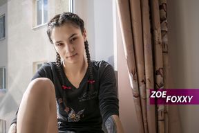 Zoe Foxxy - Exhibitionist teen takes huge dick at hotel window