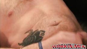 ”Tattooed bald guy shows off dick stroking skills & cumshot”