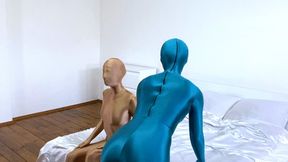 Peacock Blue and Golden Zentai Girls