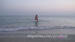 Petite Blonde Linden Enjoys the Water at the Beach