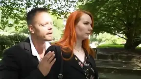 German mature milf with orange-red hair gives a dirty talk while getting