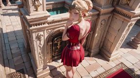 Red Armor Queen! Gaze in the Roman Corridor, Skirt Lift Reveal, Hand on Lips Teasing You...