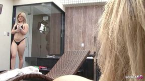 big mature with huge tits and ass seduce petite teen to first time old young lesbian sex at pool