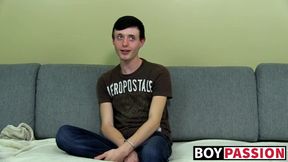 Short-haired twink toys with asshole as he strokes his cock