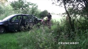 French tink fucked by straight discret in the car in exhib outdoor