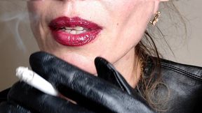 GODDESS SMOKING IN LEATHER GLOVES 4K