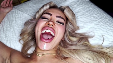 Tiny blonde Luna spits all over my cock before I stretch her out
