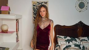 gorgeous redhead strip red dress