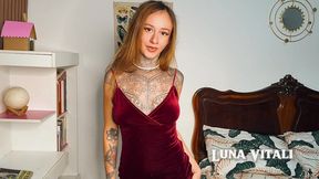 gorgeous redhead strip red dress