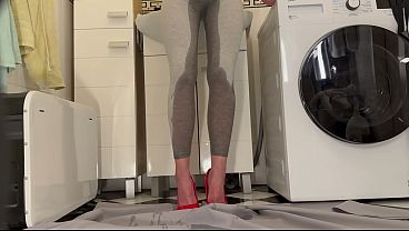 Wetting my Leggins and Red High Heels