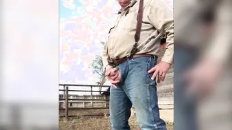 Hairy Bear Daddy Masturbates and Pees in Field
