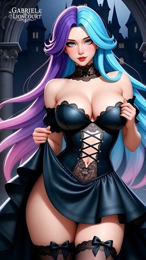 Hentai gothic girls with dyed hair showing off their big tits 2