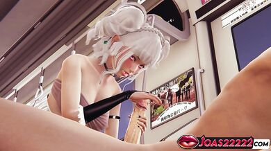 Diana, the Sexy Girl in Subway 3D Hentai - POV Teasing of Dick Glans, Big Dick Stimulation On Top Titfuck, Ending with Sloppy Blowjob and Cumshot