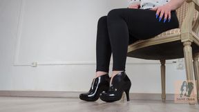 (705) Shoe Collection: High Heel Black Jelly Ankle Boots - Dame Olga (4k)