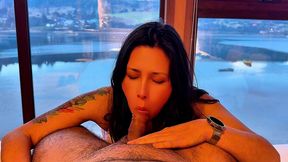 escapada romantica a chiloe en hotel sizigia castro, sexo apasionado con vista al mar y con cumshot en las tetas