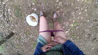 Innocent teen public play with pussy in the forest, masturbating outside