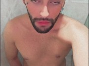 Son of Lilith jerking his big uncut cock and eating his own cum 😈
