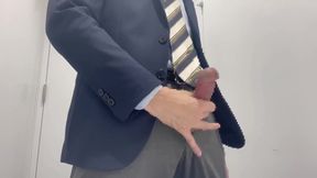 Suit jacking to thick Japanese cumshot
