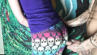 CFNM penis play into yoga leggings