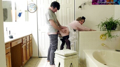Curvy blonde maid caught by stepbrother in bathroom gets her ass licked