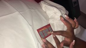 Made hotel maid play sex game, ending up cumming in her snatch.