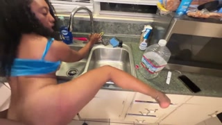 Ebony hothead anal addicted teen fuck stepdad in the kitchen