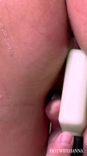 Shampoo bottle playtime for this blonde babe