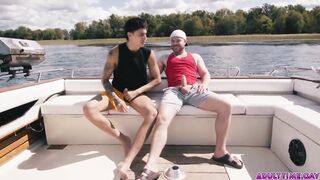 Angel Elias and Marcus McNeil jacking and pounding each other on a boat. Out in the open ocean there is no one who can watch what how these nasty men have fucky-fucky!