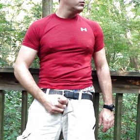 Jerking off in the woods on a public walkway. Sagging in my AE boxers and verbal masturbation