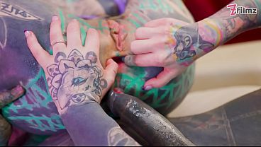 Tattooed Girls Share a Hard Tattooed Cock in Wild Threesome