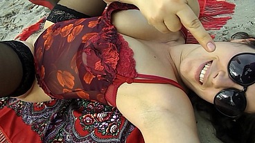 Sexy Girl Masturbates on a Public Beach. POV!