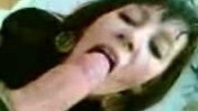 Lusty Russian brunette waitress sucks my big dick after her shift