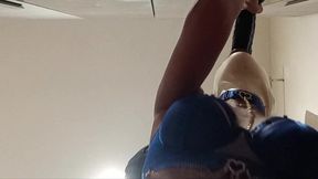 milf plays with cock and two dildos with cumshot on her face